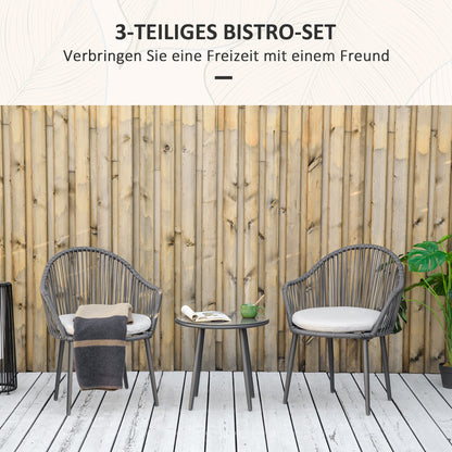 Bistroset – Tuinset – Balkonset – Tuintafelset – Rattanmeubel – Weerbestendig – Gepoedercoat Stalen Frame – Comfortabele Kussens – Donkergrijs