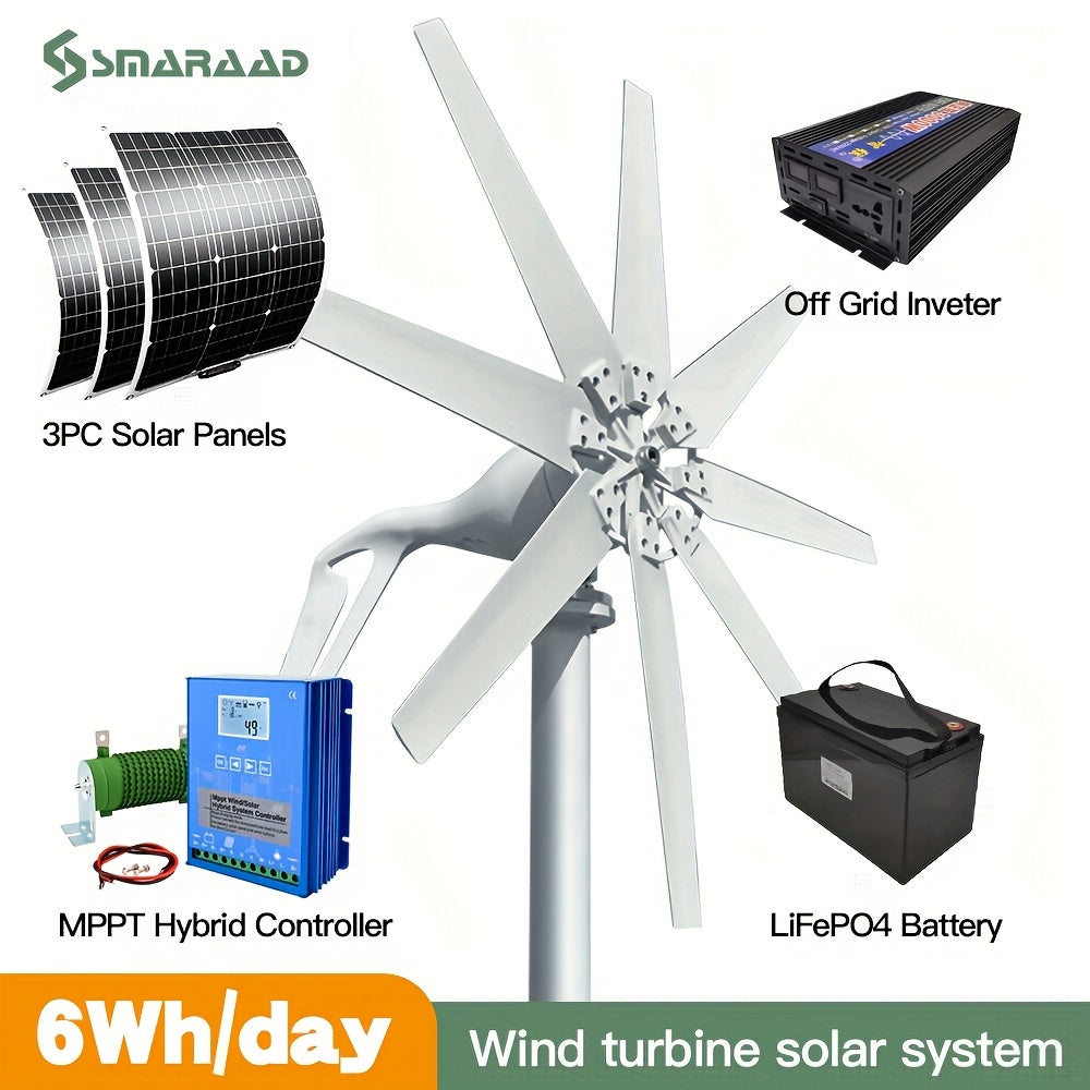 1000W Horizontale As Windturbine – Windgenerator – Windmolen – Windenergie Generator – Windkracht Installatie – 48V 8 Bladen – Laag Startwindvermogen – Geluidsarm