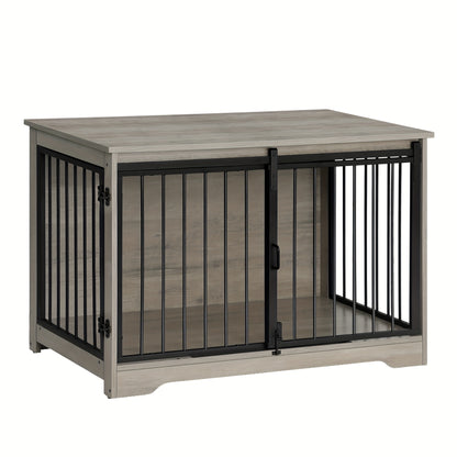 Hondenbench – Hondenkooi – Hondenhok – Huisdierbench – Hondenkennel – Zwart – Dubbele Deuren & Schuifdeur – Versterkt Stalen Frame en Multifunctioneel Meubelstuk