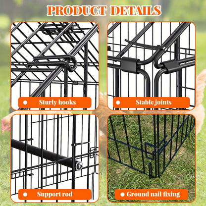 Heavy Duty Metal Chicken Coop 218.44cm x 101.6cm x 101.6cm Walk-In Poultry Cage with 4 Doors, Waterproof UV-Resistant Cover & -Proof Lock - Large Outdoor Barn for Ducks, Rabbits, Chickens - Spacious Run for 8-10 Hens, Easy As