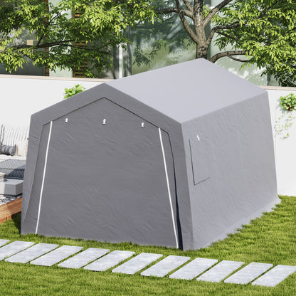Fietsenstalling – Fietsberging – Fietsenhok – Tuinschuur – Opbergschuur – Waterdicht Polyester – Gegalvaniseerd Stalen Frame – 3 x 4,5 x 2,5 m – Lichtgrijs
