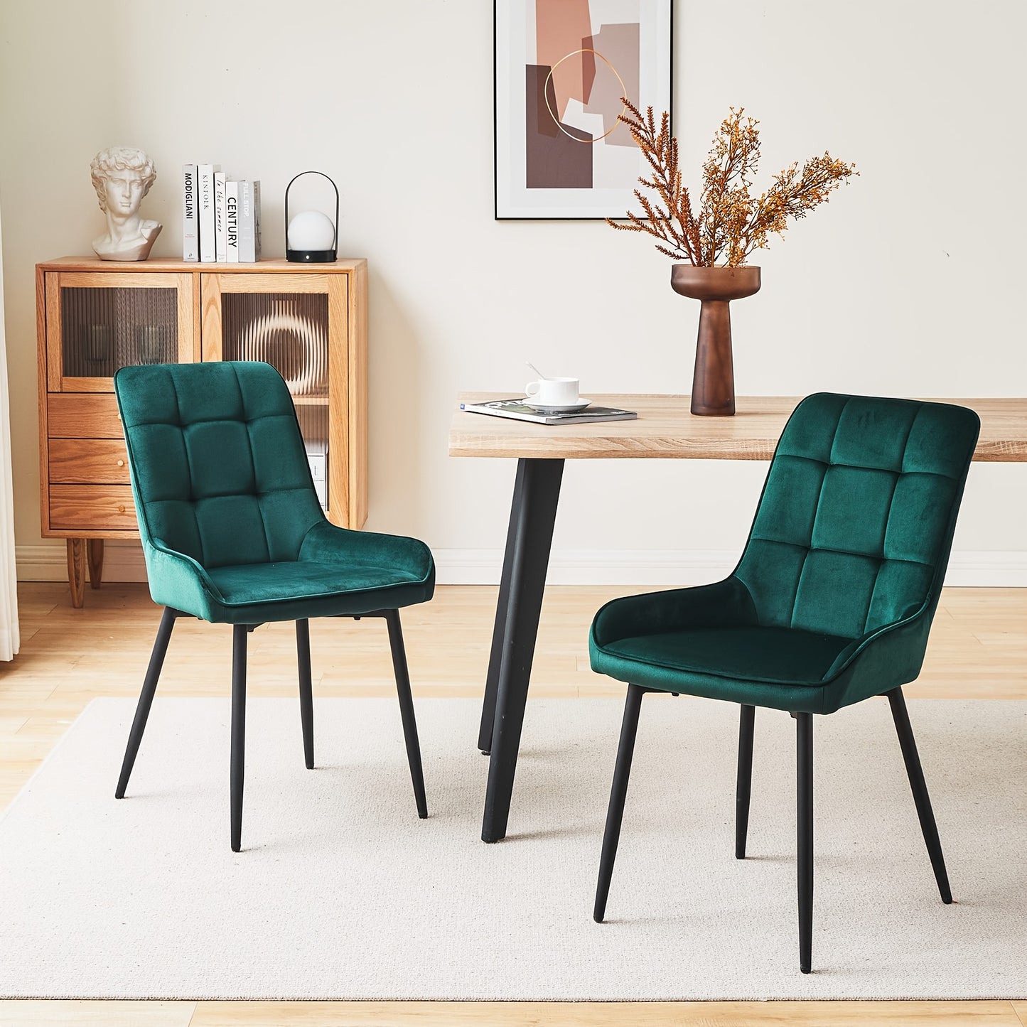 Velvet Eetkamerstoelen – Stoelen – Set Van 2 – Bistrostoelen – Vergaderstoelen – Groen – Memory Foam Zitting – Carbon Stalen Frame