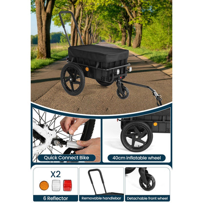 2-in-1 Bike Cargo Trailer, Bicycle Trailer, Hand Cart with Push Bar, Iron Frame with 40cm Air Tires, 40kg Load Capacity, Black, Outdoor Hauling, Cargo Transport, Compact Design, Lightweight Trailer, Reinforced Build, Bike Hau