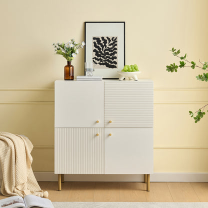 Modern White Metal Hallway Storage Cabinet with Golden-Toned Zinc Alloy Legs & Doors - Heavy-Duty -Standing Sideboard, Multi-Compartment Organizer for Entryway,, Bedroom - Easy Assembly, Non-Wood Durable Furniture (68.58cm+ H