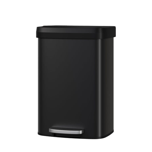 Prullenbak – Afvalbak – Vuilnisbak – Afvalcontainer – Afvalemmer – Voetpedaal – Soft-Close Deksel – Geurfilter – 49,2 Liter – Roestvrij Staal – Compact – Vingerafdrukbestendig – Zwart