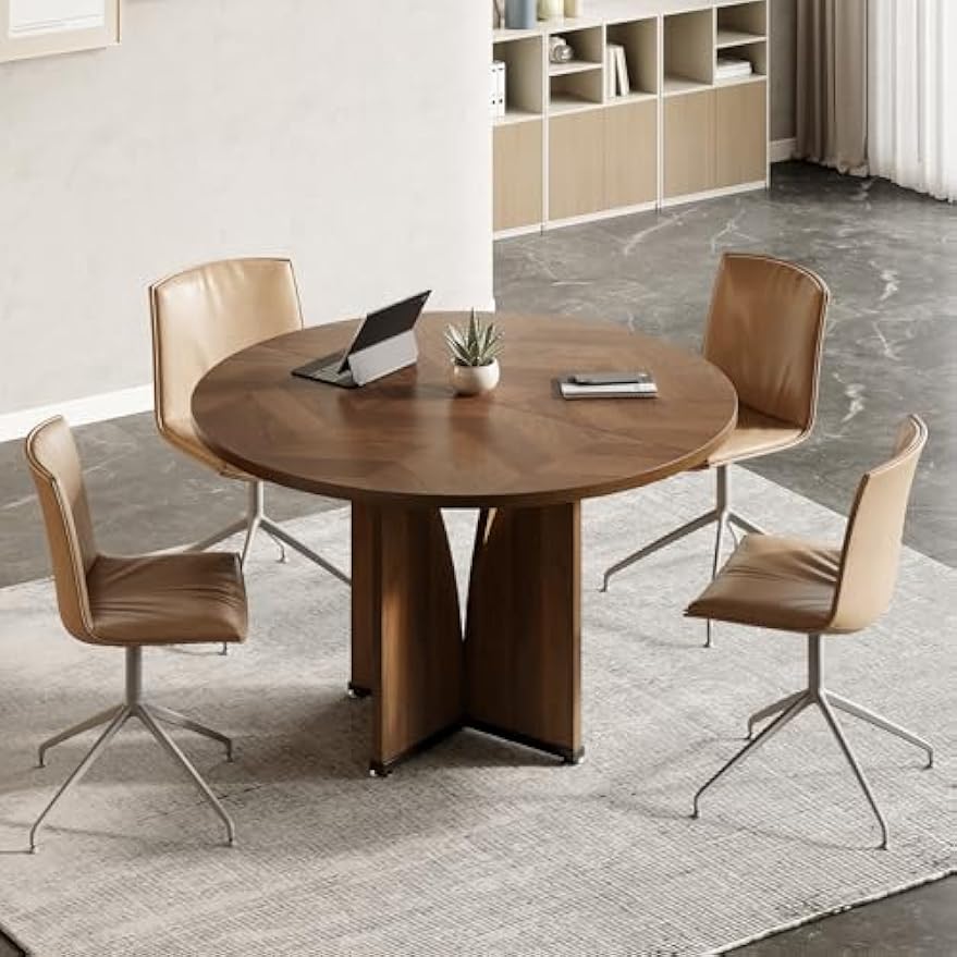 Ronde Eettafel – Keukentafel – Dinertafel – Tafel Voor 4 – Eetkamertafel – Industrieel Design – 120 cm Diameter – Robuust MDF Met X-Poot