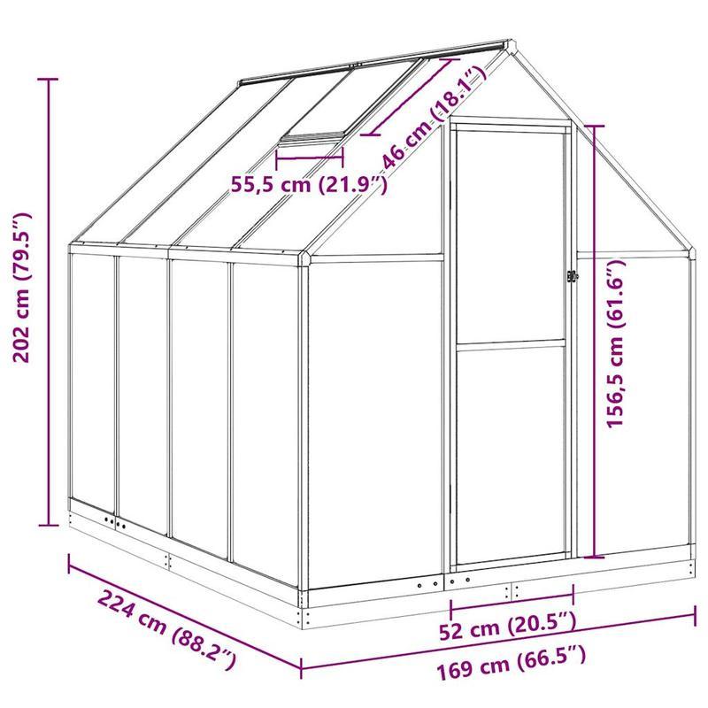 Kassenframe – Serre – Tuinkas – Groentekas – Mini Kas – Aluminium Frame – Zilverkleurige Basis – 224x169x202 cm – Weerbestendig & Ruim