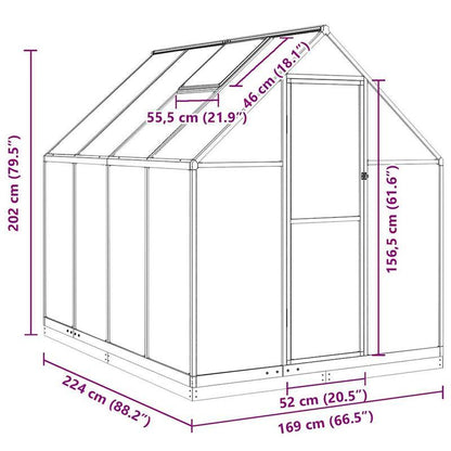 Kassenframe – Serre – Tuinkas – Groentekas – Mini Kas – Aluminium Frame – Zilverkleurige Basis – 224x169x202 cm – Weerbestendig & Ruim