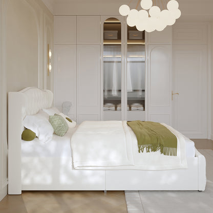 bedframe – gestoffeerd bed – tweepersoonsbed – opbergbed – platformbed – 140x200 cm – golvend fluwelen design – lift-up opbergruimte
