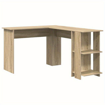 Hoekbureau – Bureau – Bureautafel – Werkplek – Computerbureau – Beige Sonoma Eiken – Ruimtebesparend L-vormig – Duurzaam Hardhout Metalen Frame