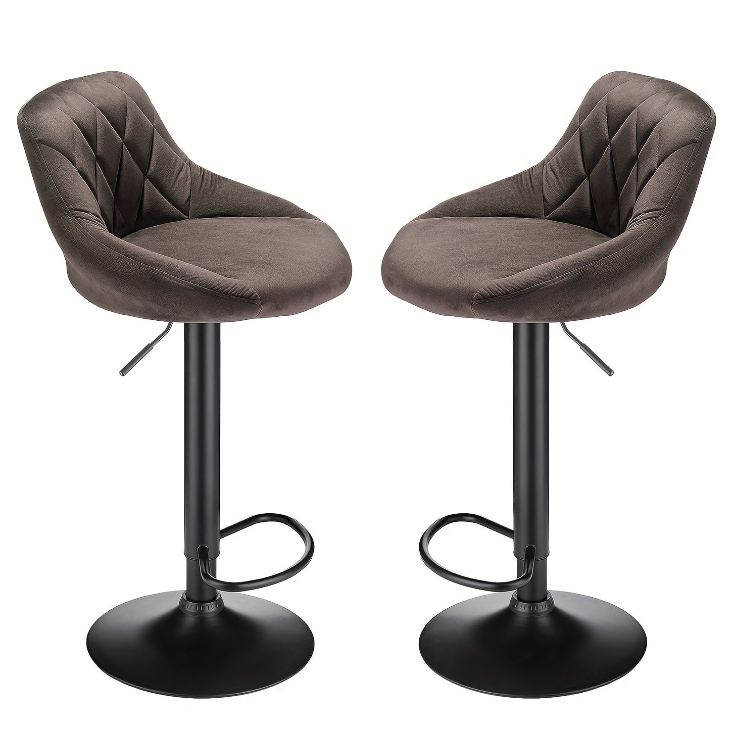Velvet Barkrukken – Barstoelen – Keukenkrukken – Horecakrukken – Barkruk Set 2 Stuks – Zachte Velvet Bekleding – Stevig Metalen Frame - Bruin