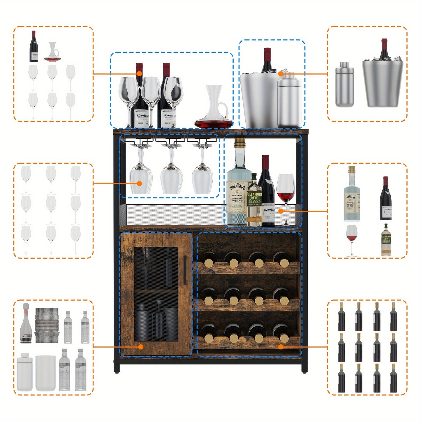 Opbergkast – Koffiekast – Barmeubel – Keukenkast – Vriestaande Kast – Verstelbare Planken – Valbeveiliging – Rustieke Bruin