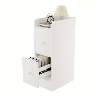 Nachtkastje – Bedside Table – Bijzettafel – Opbertkastje – Smal Kastje – Wit – Ruimtebesparend – 2 Laden Met Soepele Glijders