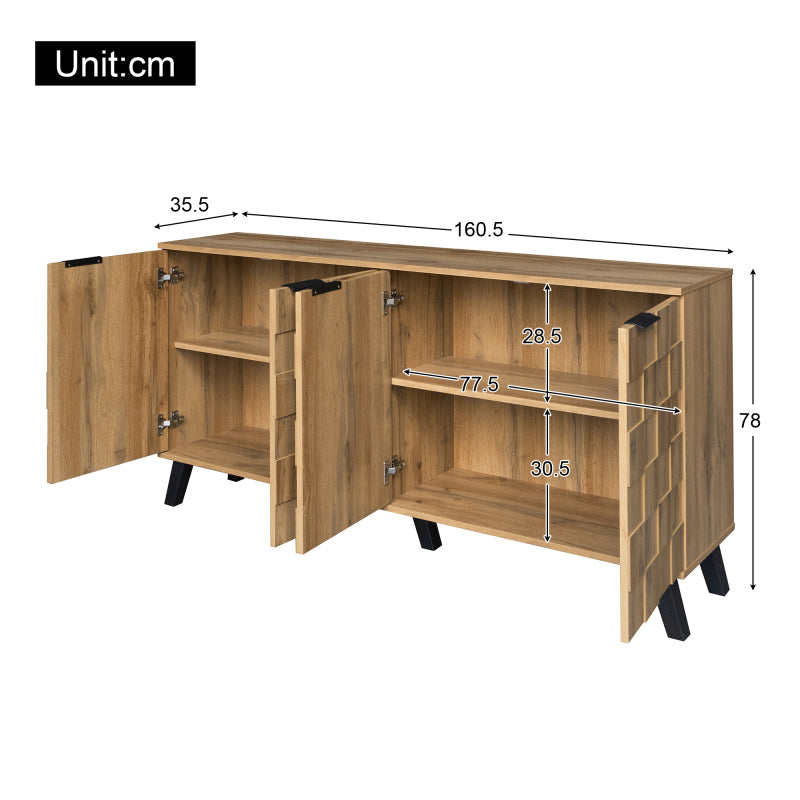 Modern Sideboard with 4 Doors, 160.5 X 35.5 X 78 Cm – Practical Design for Living Room, Bedroom, And Dining Room