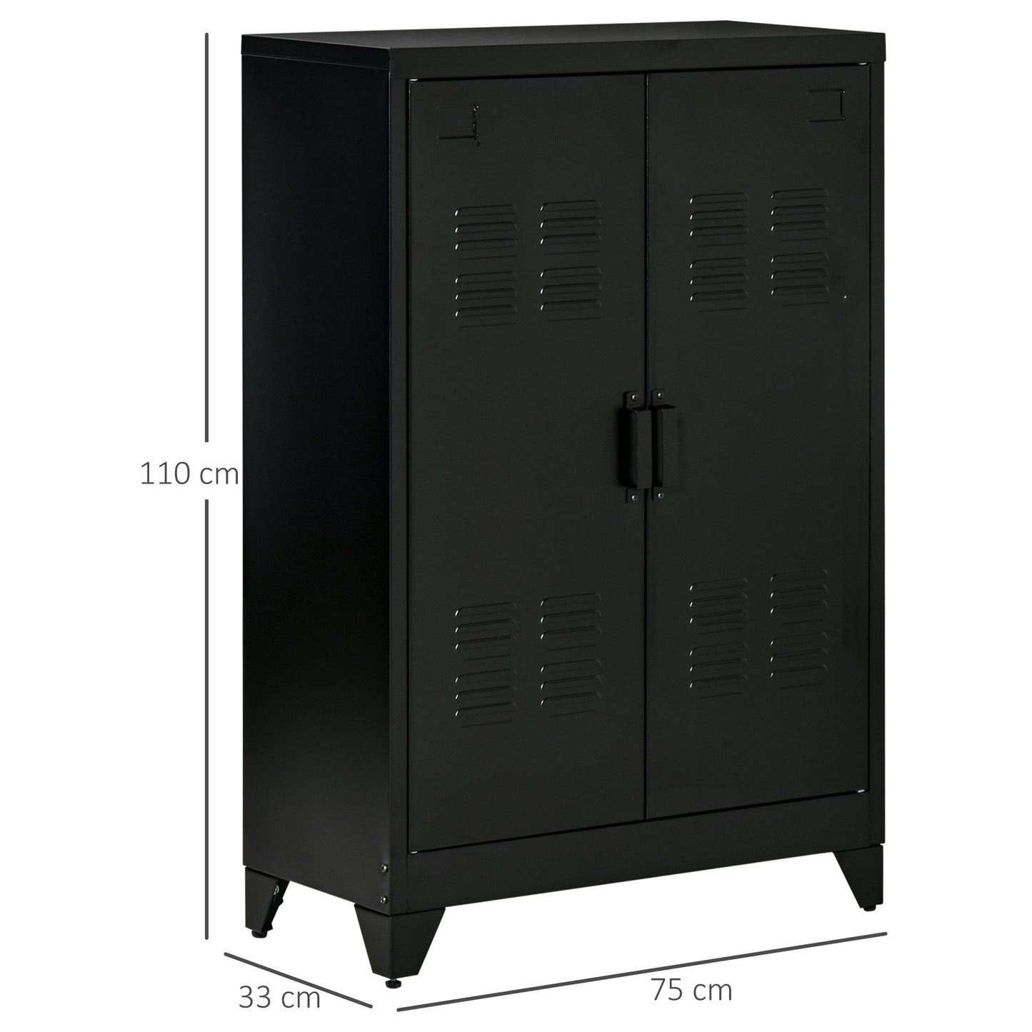Dressoir – Opbergkast – Ladekast – Buffettenkast – Kast – Metalen Kast – Industrieel Design – 2 Verstelbare Planken – Ventilerende Lamellen Deuren – 75x33x110 cm – Zwart