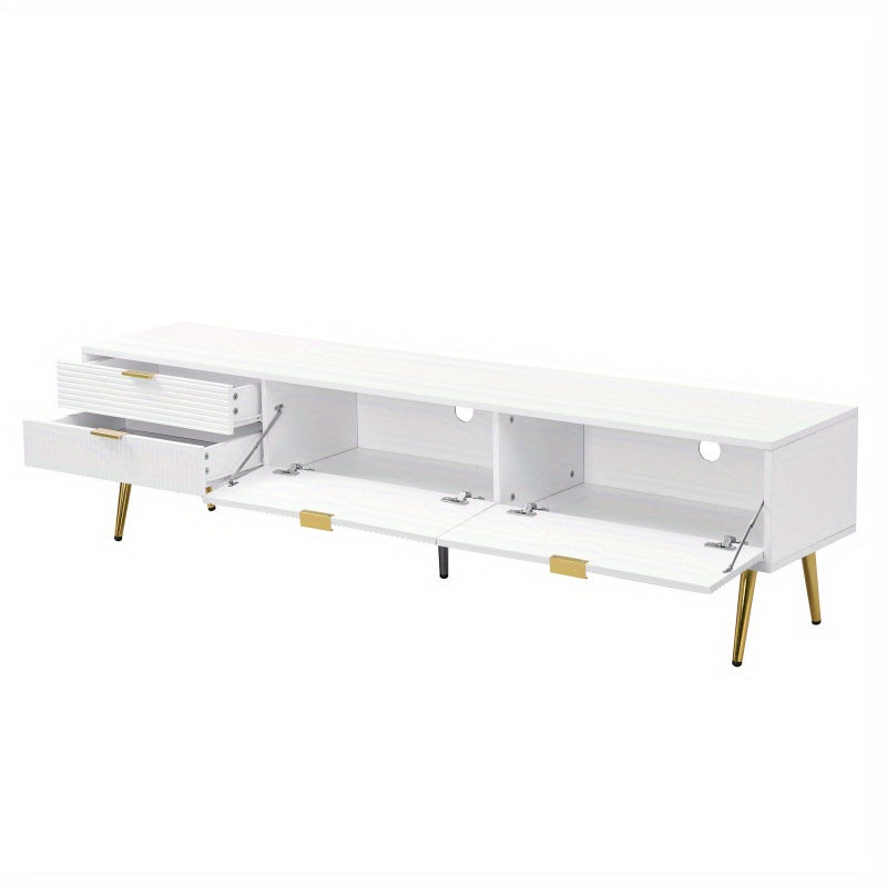 TV Meubel – Woonkamer Kast – Opbergkast – Dressoir – MDF Constructie – Kabeldoorvoer – Wit Met Gouden Accenten – 175 cm Breed