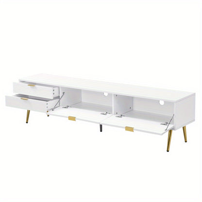 TV Meubel – Woonkamer Kast – Opbergkast – Dressoir – MDF Constructie – Kabeldoorvoer – Wit Met Gouden Accenten – 175 cm Breed