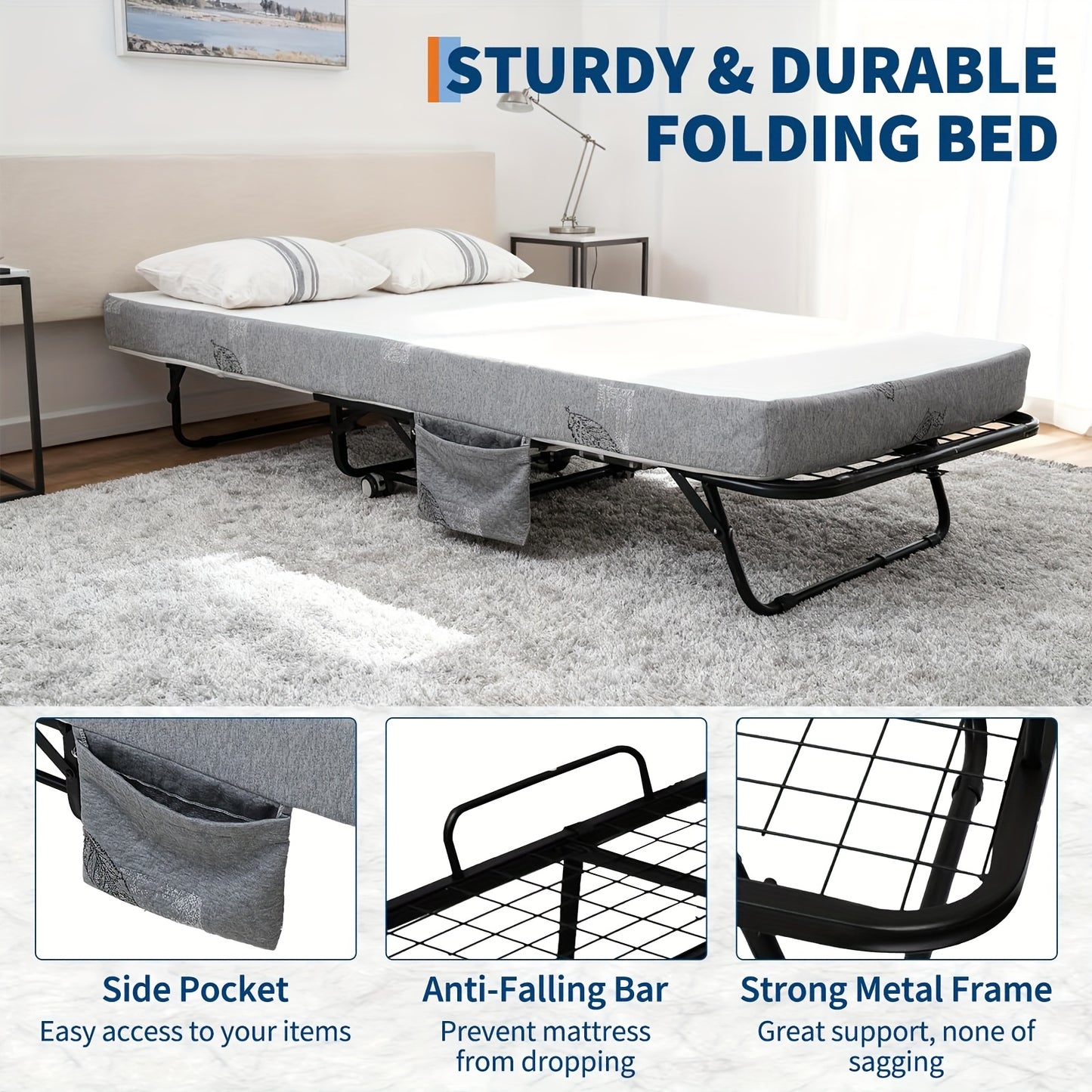 Klapbed – Opklapbed – Vouwbed – Logeerbed – Plooibed – Stevig Stalen Frame – 5 Inch Traagschuimmatras