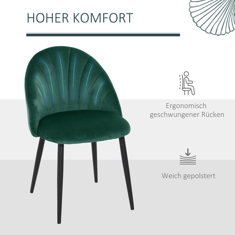 Eetkamerstoel – Stoel – Kuipstoel – Keukenstoel – Zitmeubel – Set van 2 – Comfortabele Ergonomische Rugleuning – Groen Beklede Stoel 52x54x79 cm