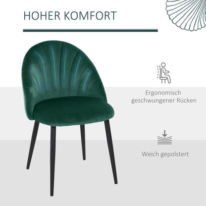 Eetkamerstoel – Stoel – Kuipstoel – Keukenstoel – Zitmeubel – Set van 2 – Comfortabele Ergonomische Rugleuning – Groen Beklede Stoel 52x54x79 cm