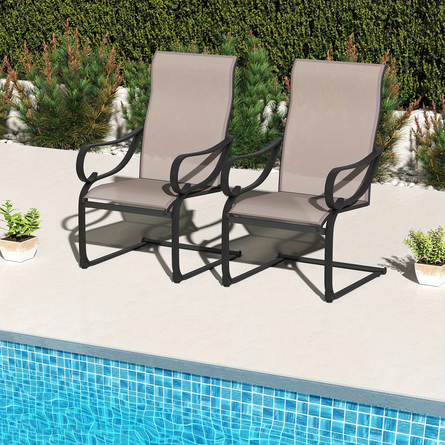 Schommelstoel – Tuinstoel – Loungestoel – Balkonstoel – Tuinmeubel – Ademend Mesh Zitting – Stevig Metalen Frame – Set van 2 – Grijs