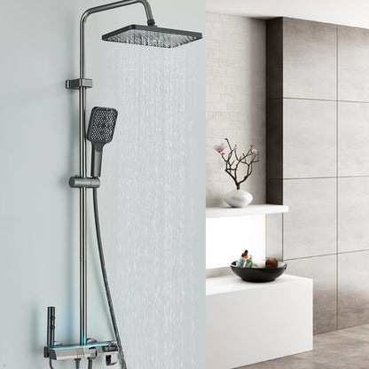 Douchesysteem – Douchekraan – Douche Set – Handdouche – Baduitloop – Grijs Aluminium & Messing – 3 Functies Massage & Verstelbare Hoogte
