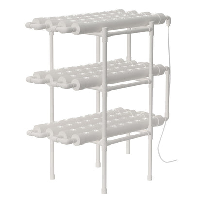 Hydroponicsysteem – Hydrocultuursysteem – Kweekset – Plantenbak – Hydrocultuur Rek – 108 Plantplaatsen – 3 Lagen – Duurzaam Metalen Frame – Inclusief Waterpomp en Plantmandjes - QUORE