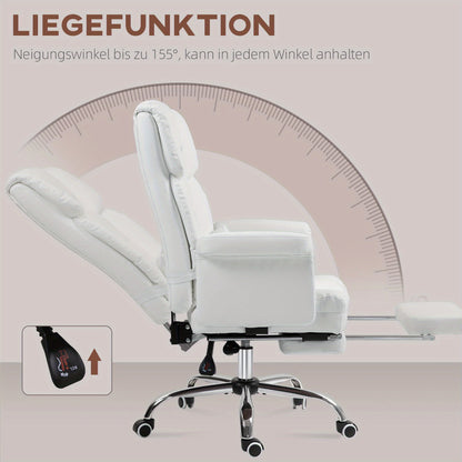 Bureaustoel – Ergonomische Stoel – Office Chair – Gamingstoel – Bureaukruk – Verstelbare Zithoogte 48-56 cm – Kantelbare Rugleuning 155° Met Lendensteun en Voetensteun – Hardhouten Frame – 360° Draaibaar