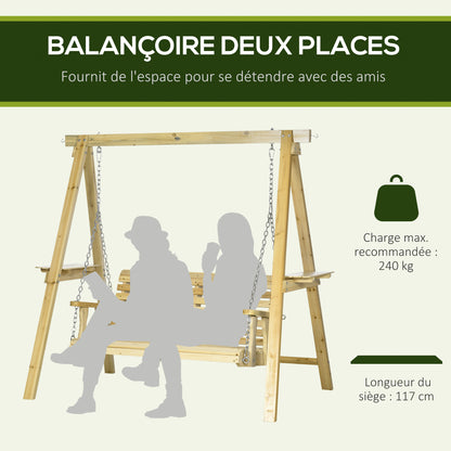 Houten Tuitschommel – Tuinbank Schommel – Buiten Schommel – Tweezits Schommel – Natuurlijke Houtvariant – Verstelbare Hoogte – Ergonomisch Comfort – 196x120x171 cm