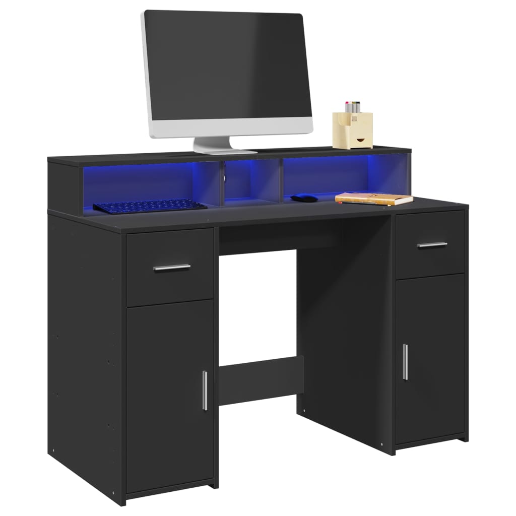 Laptoptablet – Bureau – Werkplek – Laptoptafel – Thuiswerkplek – Zwart 120x55x91 cm – RGB LED Verlichting