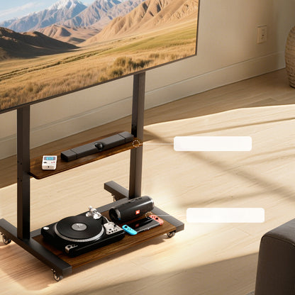 TV-standaard – Mobiele TV-wagen – Verrijdbare TV-houder – Verstelbare TV-voet – TV-meubel – Verstelbare Hoogte 80-108 cm – Stevig Metaal & Houtlook Frame – Voor 40-100 inch TV’s</s>