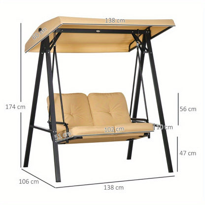 3-Zits Schommelbank – Tuin Schommelbank – Buitenbank – Patio Schommel – Terras Schommelbank – Verstelbaar Zonnedak – Weerbestendig Stalen Frame (138x106x174 cm)