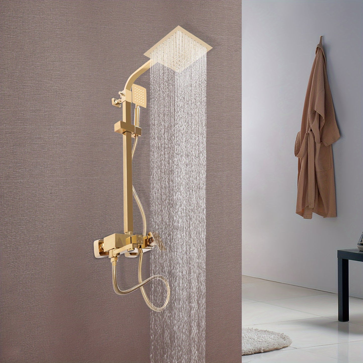 Gouden Douche Set – Regendouche – Handdouche – Douchekop – Douchekraan – Verstelbare Hoogte 80-113 cm – Roestvrij Koper & RVS