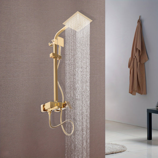 Gouden Douche Set – Regendouche – Handdouche – Douchekop – Douchekraan – Verstelbare Hoogte 80-113 cm – Roestvrij Koper & RVS