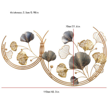 Ginkgo Biloba Wanddecoratie – Wandkunst – Muurdecoratie – Metaal Kunstwerk – Bladdecoratie – Gouden Kleur – Duurzaam Metaal – Groot en Klein Set
