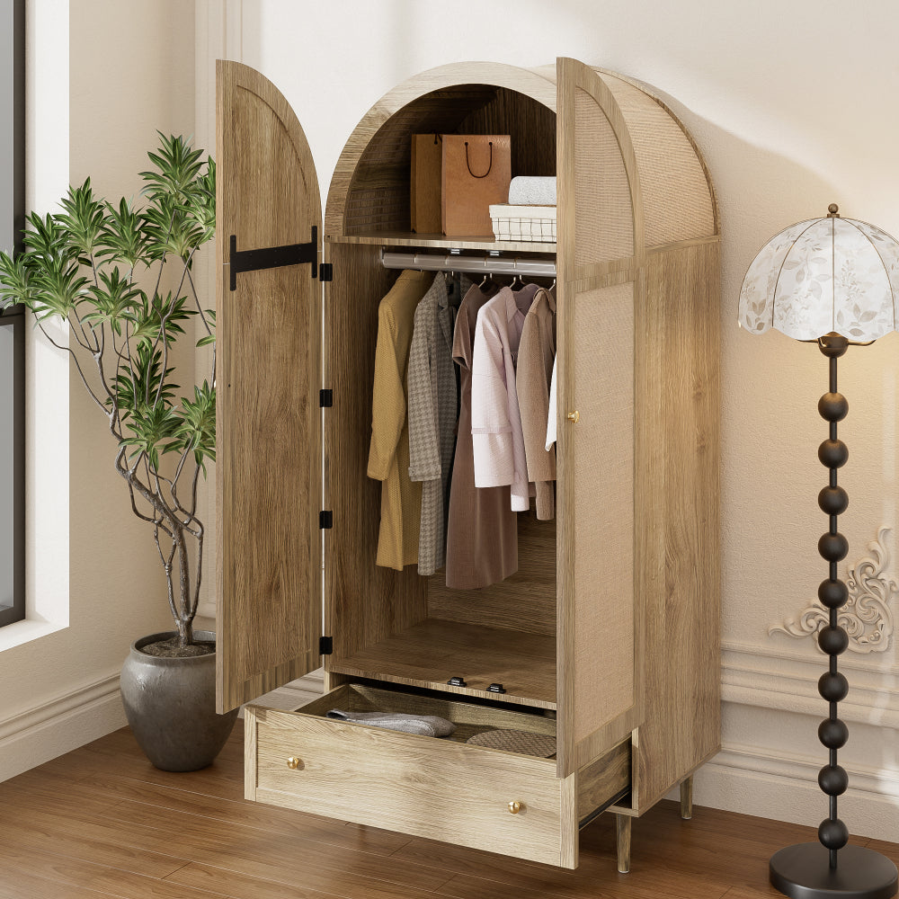 Modern Freestanding Wardrobe with Fabric Doors & Drawers - Oak-Finish, Easy Assembly, 68.58cm+ Height, 3.2+ Cu Ft Capacity, -Standing Dresser for Bedroom/, Wood Color (No Wood)
