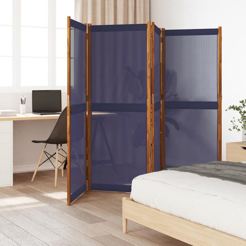 Roomdivider – Scheidingswand – Kamerscherm – Flexibele Wand – Paneelwand – Donkerblauw – 4 Panelen – 280 x 180 cm