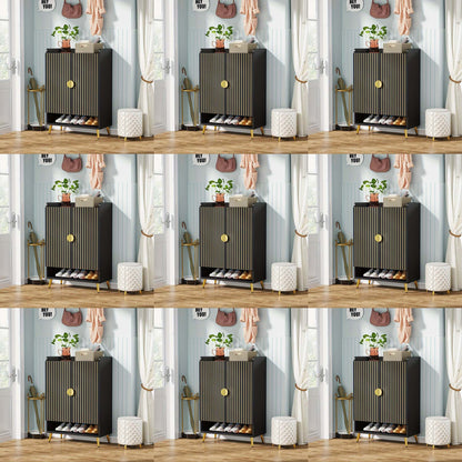 7-laags Schoenenkast – Schoenenrek – Schoenopberger – Schoenentoren – Schoenenkast met Deuren – Verstelbare Planken – Zwart MDF – Ruimtebesparend Vertical Design