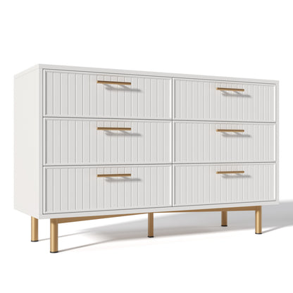 Ladekast – Ladenkast – Kommode – Dressoir – Opbergkast – Wit – 6 Lades – Compact Design Met Gouden Handgrepen – 68,5 cm Hoog