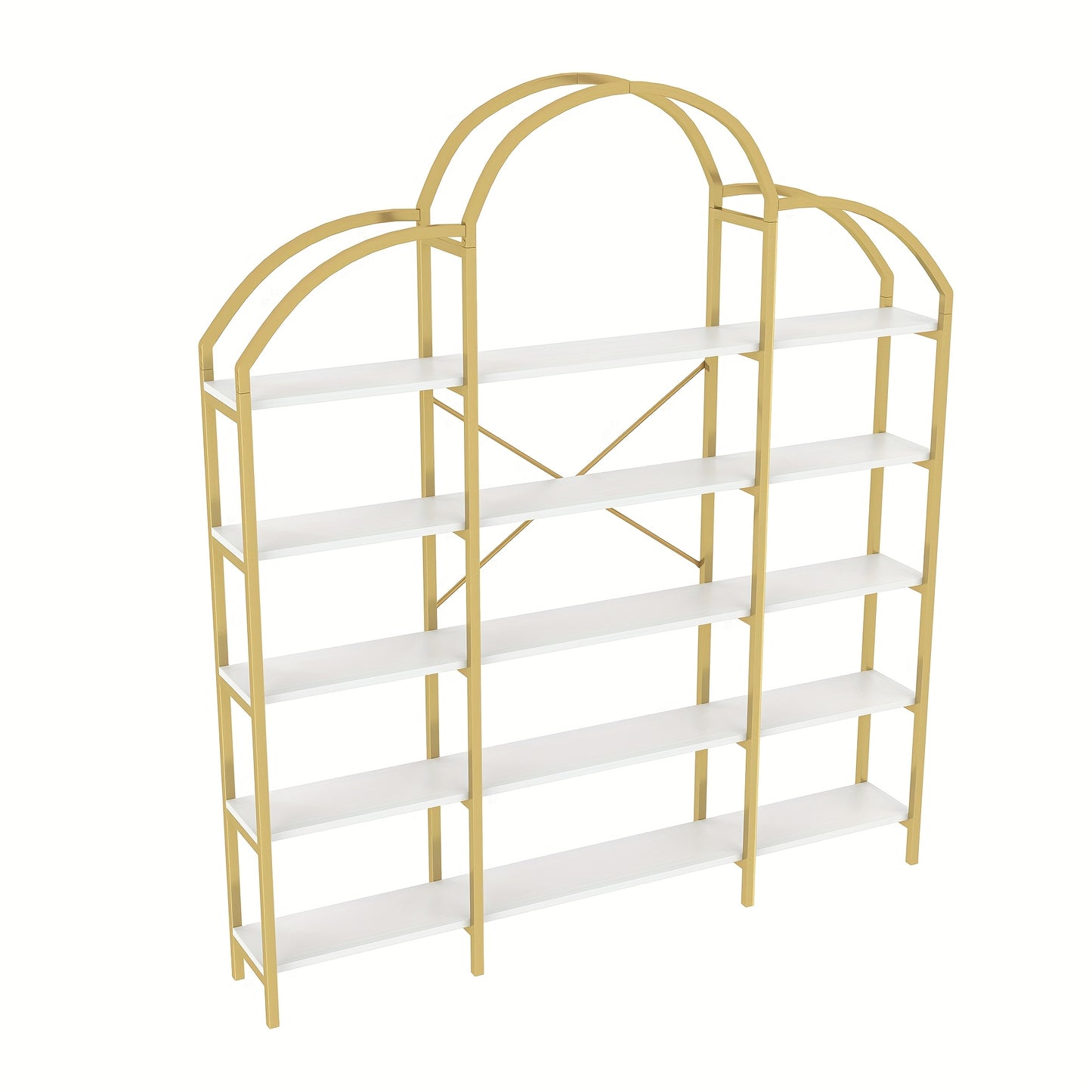 170 X 26 X 190cm Stylish Shelf, Tubular Steel MDF Material, Five Storage Levels, Unique Cloud Shape, Easy to Assemble And Clean, Golden + White, Standing Shelf