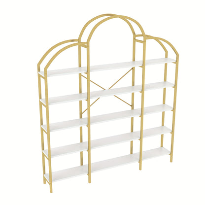 170 X 26 X 190cm Stylish Shelf, Tubular Steel MDF Material, Five Storage Levels, Unique Cloud Shape, Easy to Assemble And Clean, Golden + White, Standing Shelf