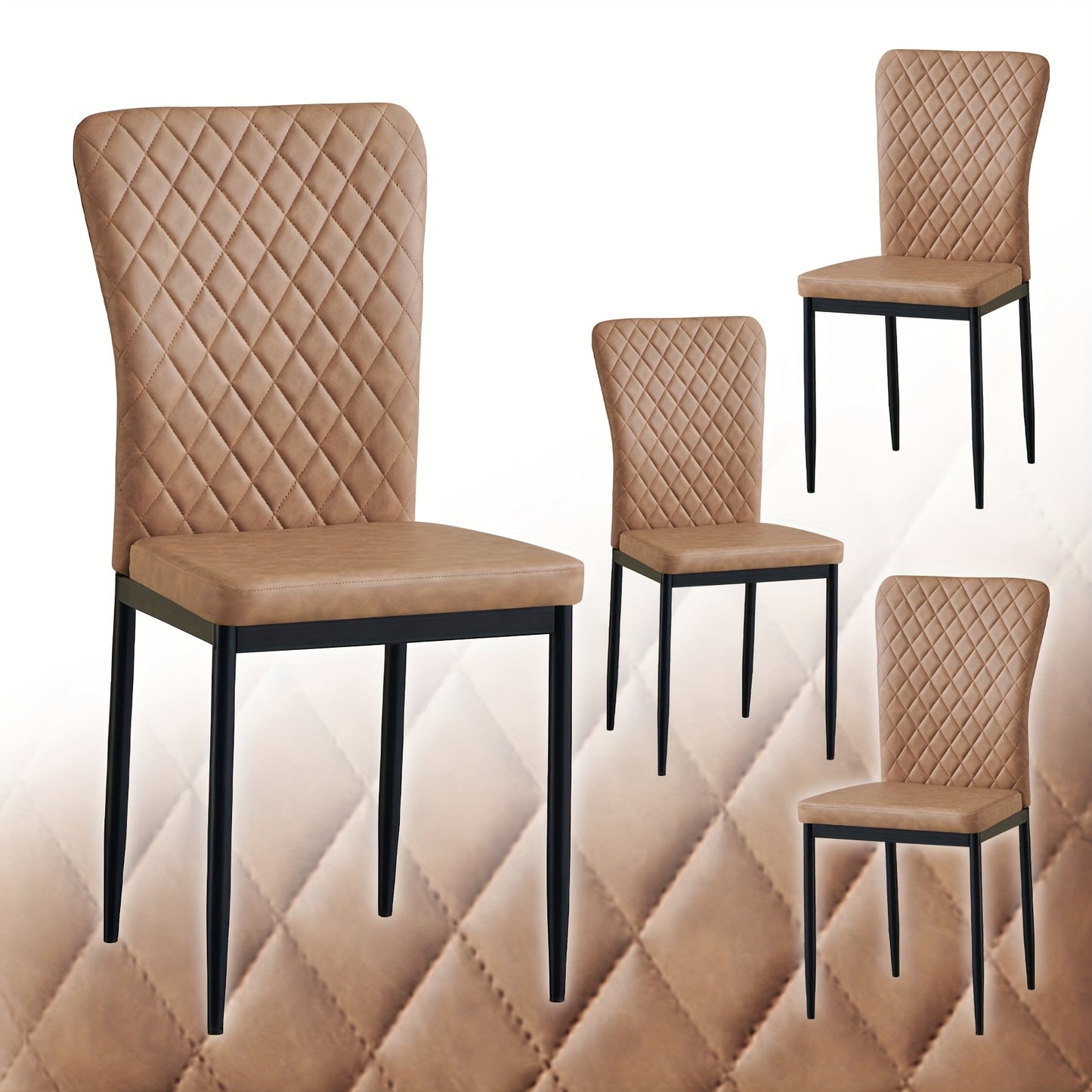 Dining Chairs Set Of 4/6- Velvet/Artificial Leather Armless High Back Upholstered Soft Seat with Black Metal Legs for Dining Room, Kitchen Room