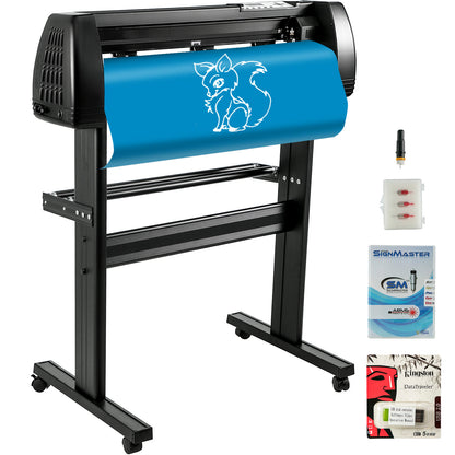 VEVOR Vinyl Cutter Machine, 34 Inch Paper Feed Cutting Plotter Bundle, Adjustable Force & Speed Vinyl Printer, LCD Display Windows Compatible Sign Making kit with Signmaster Software, Supplies, 3 Blad