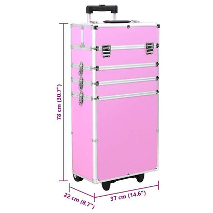 Make-up Organizer – Make-up Opberger – Cosmetica Opberger – Make-up Kast – Make-up Box – Roze Variant – Uitbreidbaar Met 4 Niveaus – Duurzame Aluminium Constructie Met Wieltjes