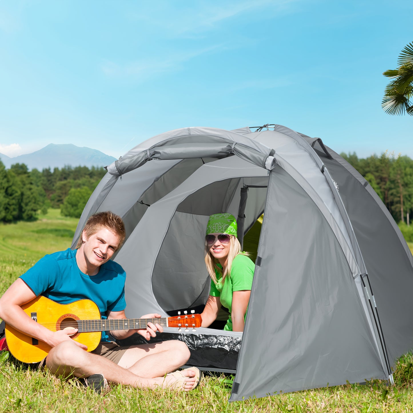 Kampeertent – Koepeltent – Outdoor Tent – Bivak Tent – Grijze Tent – Voor 2-3 Personen – Lichtgewicht Bamboevezel – Ventilerende Gaa Ramen