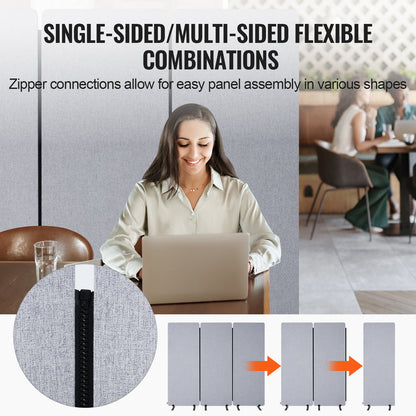 Kamerscherm – Roomdivider – Scheidingswand – Paravent – Ruimteverdeler – Geluiddempend – 3 Panelen – PET Polyester – Grijs – 184x35x166 cm