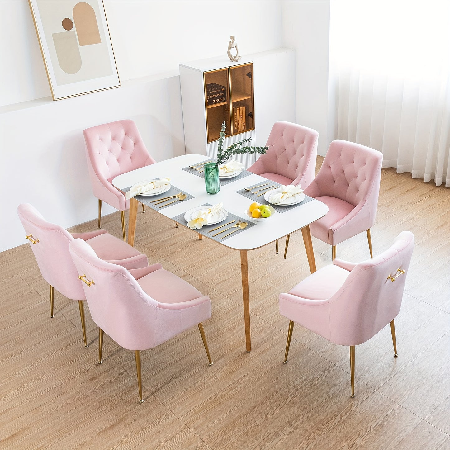 Eetkamerstoelen – Stoelen – Dinersstoelen – Zitstoelen – Dining Chairs – Set van 4 – Grijs Fluweel – Gouden Metalen Poten – Zacht Gewatteerd – Stevig Frame