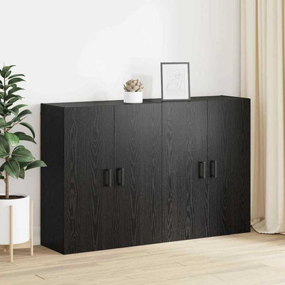 Muurkast – Wandkast – Opbergkast – Hangkast – Kast Zwart Eiken – 2-Delig Set – Duurzaam Hardhout – 69,5x34x90 cm