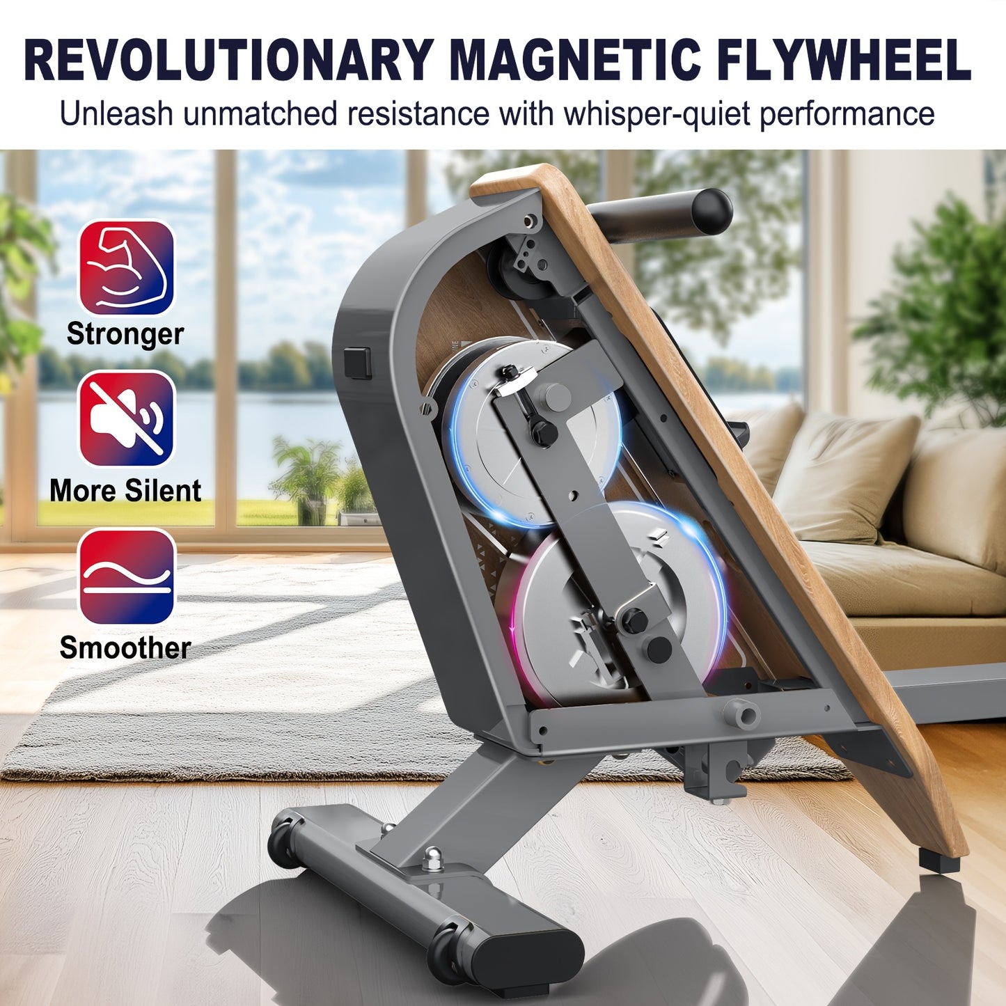 Roeitrainer – Roeimachine – Roeiapparaat – Fitnessapparaat – Hometrainer – Magnetische Weerstand – Compact Verticale Opberging – Draagbaar Tot 150 kg – RVS Zwart