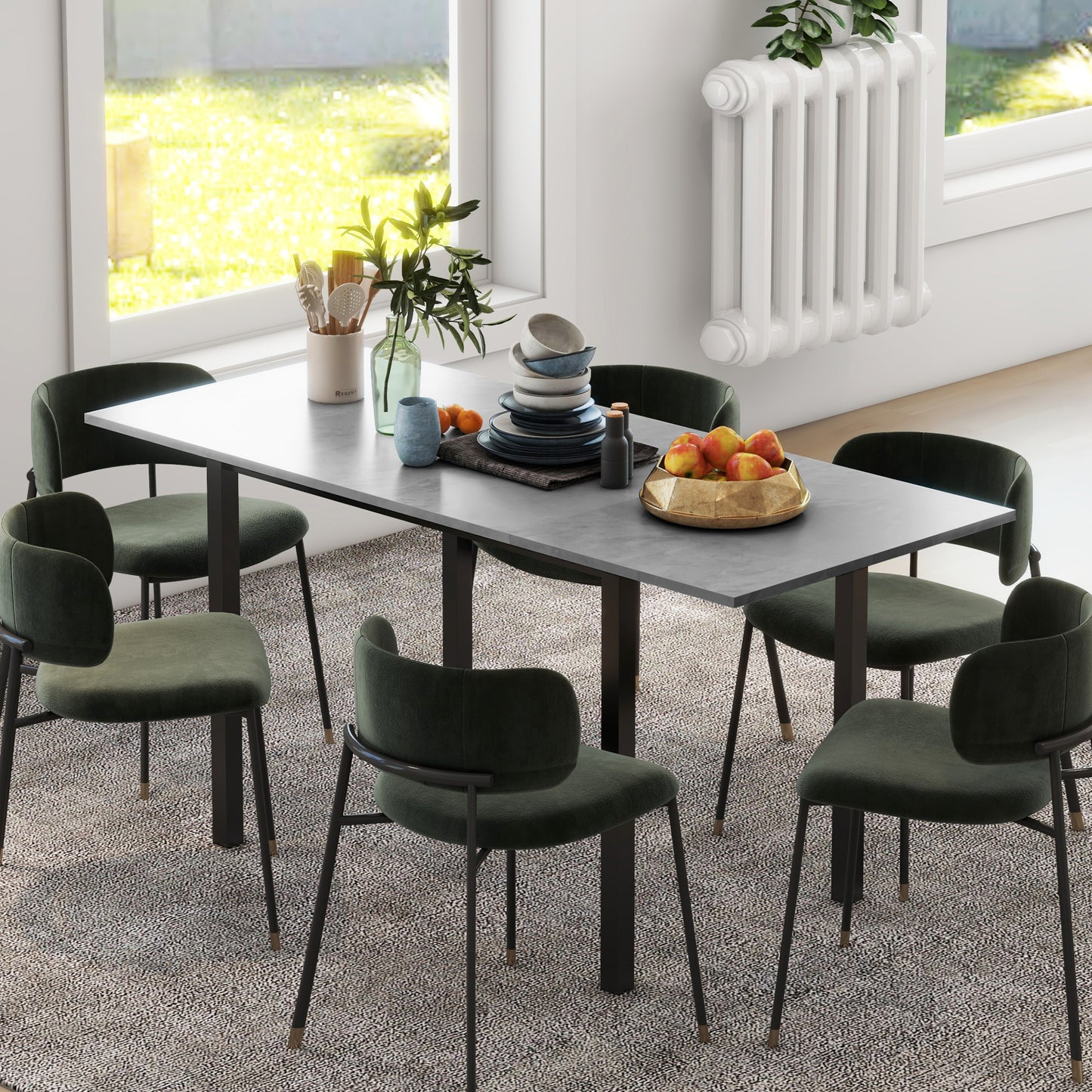 Uitschuifbare Eettafel – Inklapbare Tafel – Uitbreidbare Tafel – Compacte Eettafel – Moderne Keukentafel – Donkergrijs Metalen Frame – Groot Tafelblad 160x70 cm
